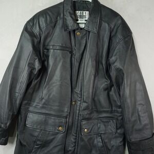 Vintage City Streets Leather Jacket Men Medium Black Quilted Coat Biker Moto 90s